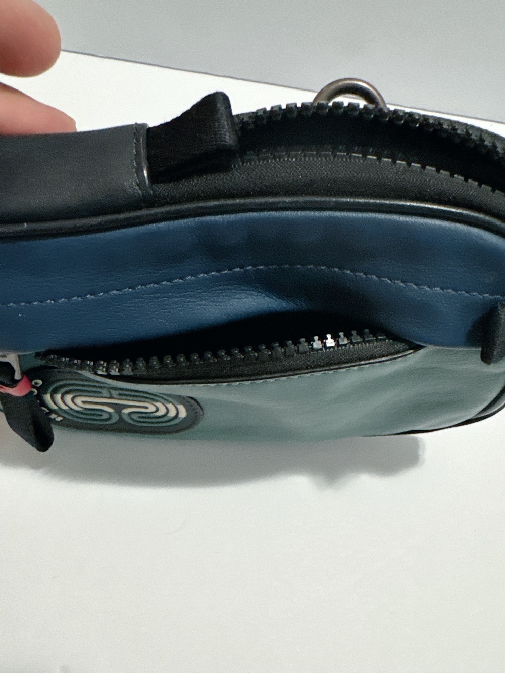 Coach Teal and Navy Leather Belt Pouch with Signature Patch - Picture 8 of 10